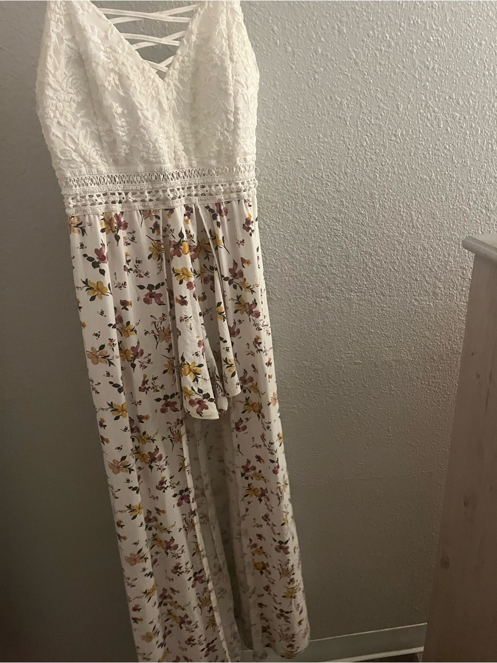 White Floral Lace-Top Maxi Jumpsuit